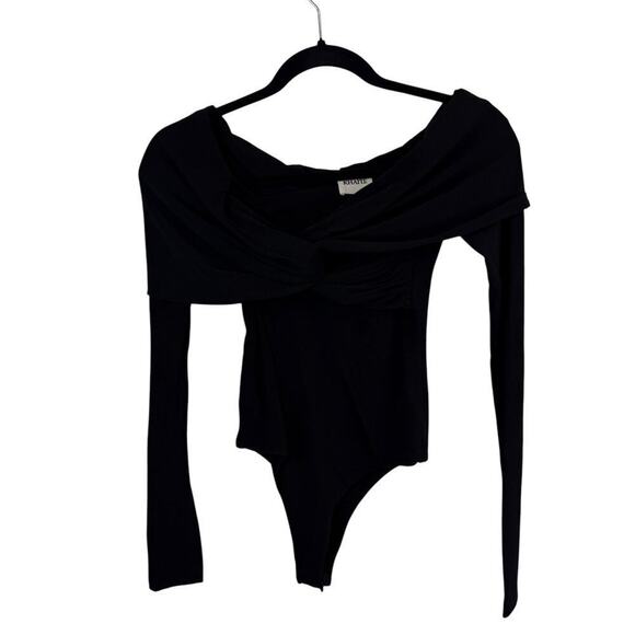 Khaite Cibo Twisted Off The Shoulder Ruched Cut Out Back Bodysuit Black Size XS - Picture 2 of 10